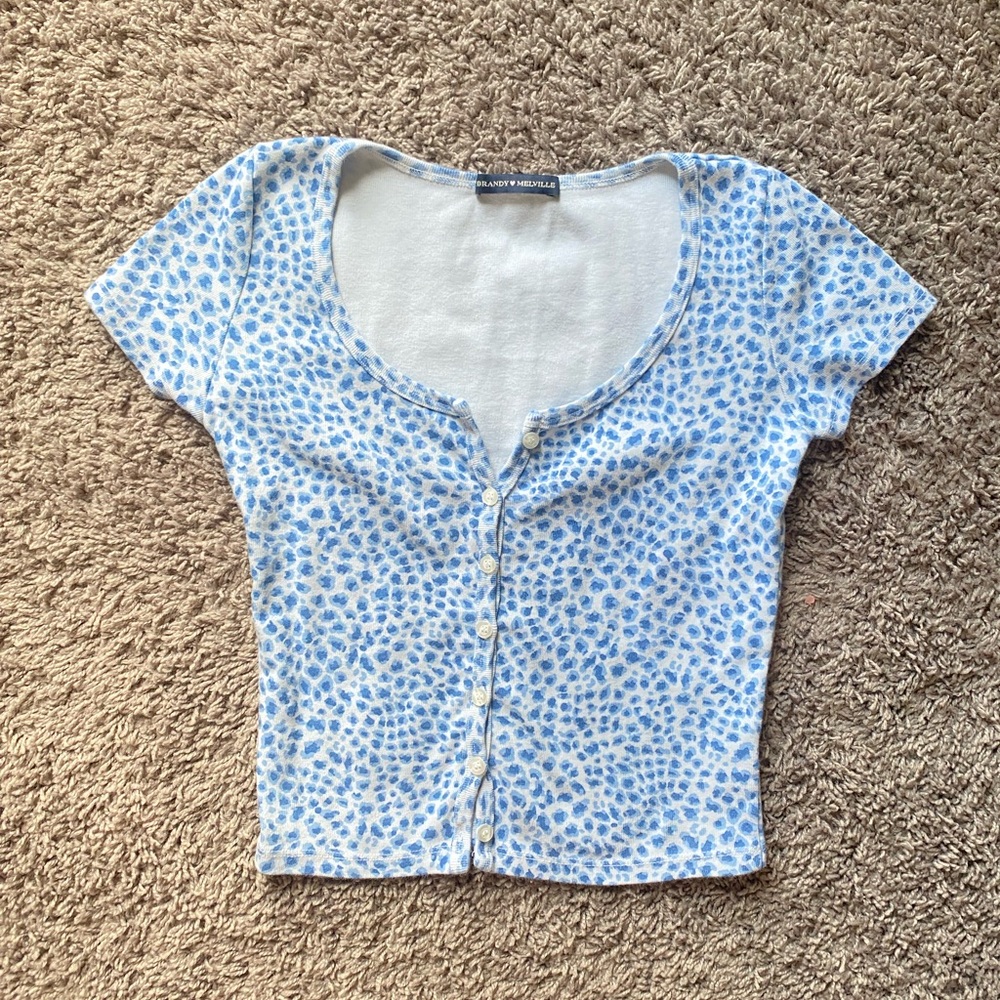 Brandy Melville Blue Floral Button-Up Top